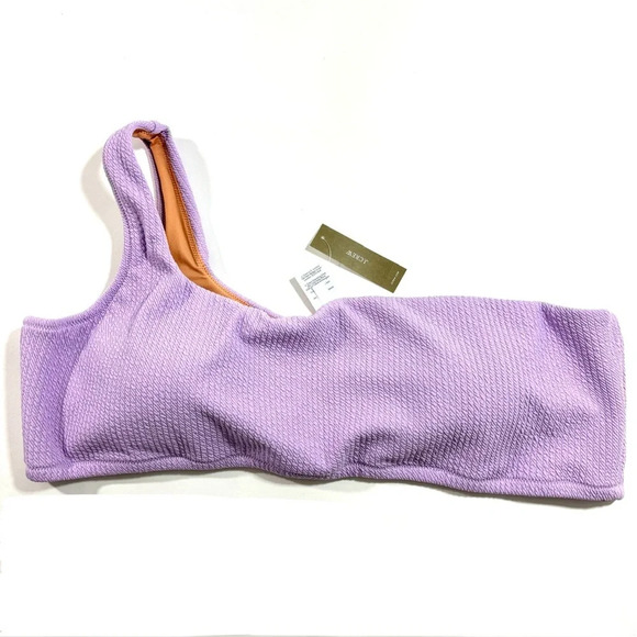 New J Crew BE715 One Shoulder Textured Bikini Top Purple - Picture 2 of 5